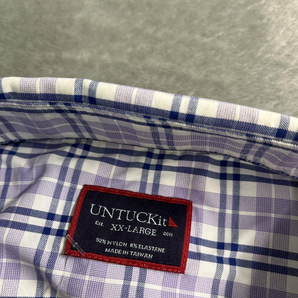 UNTUCKit Shirt Mens 2XL Purple Plaid Long Sleeve Button Up Stretch Nylon Casual - Picture 6 of 9